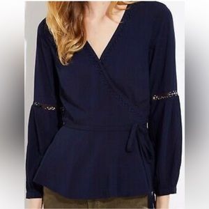 Loft wrap peplum navy top